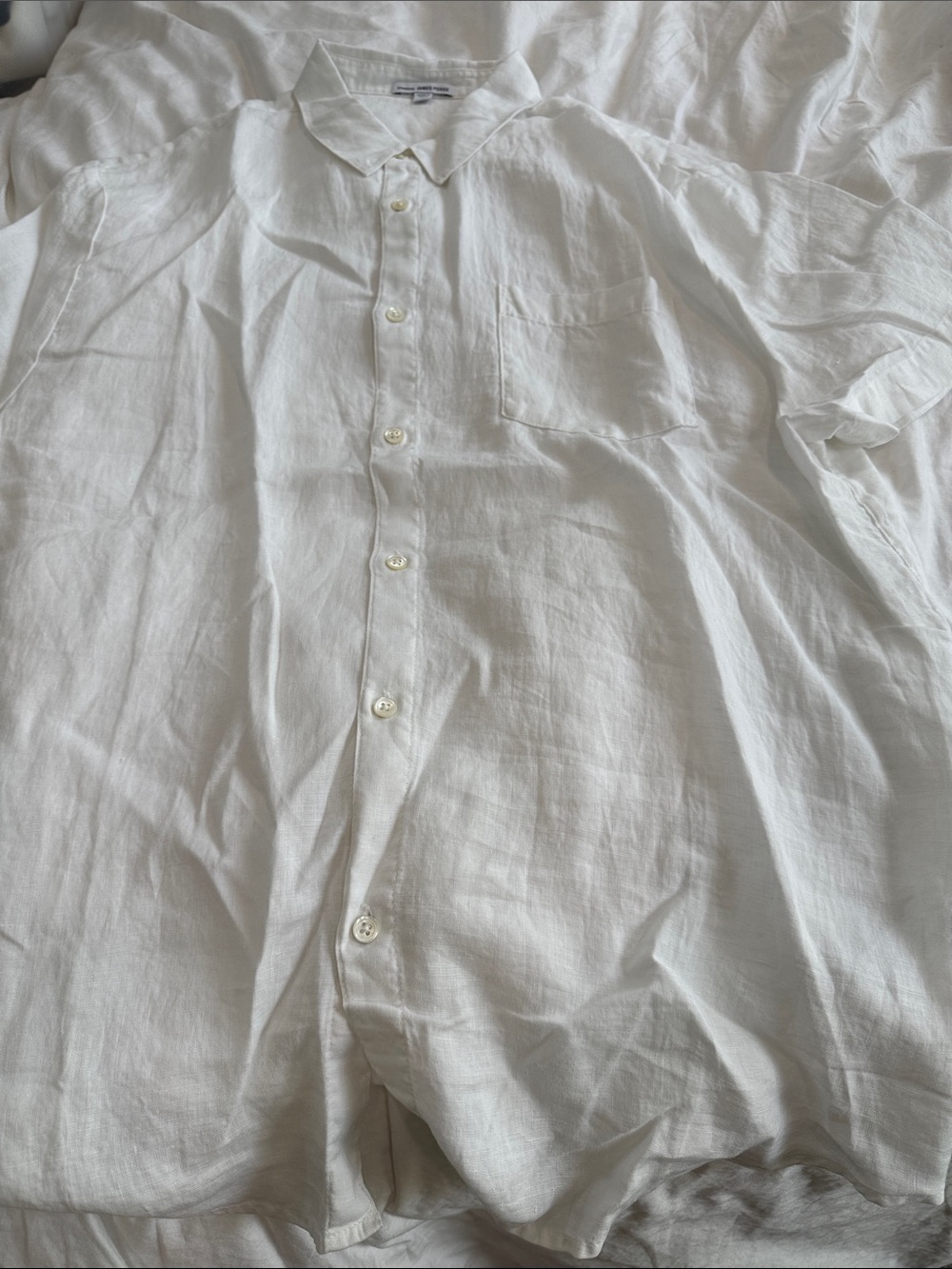James Perse White Linen Short-Sleeve Button-Down Shirt,Size 5 or XL